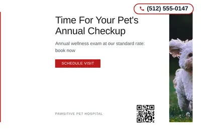Minimal White · Left-Aligned Editorial: Time For Your Pet's Annual Checkup