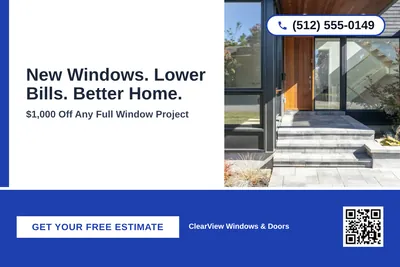Bold Color Block · Bottom Bar: New Windows. Lower Bills. Better Home.