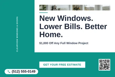 Bold Color Block · L-Shape Block: New Windows. Lower Bills. Better Home.