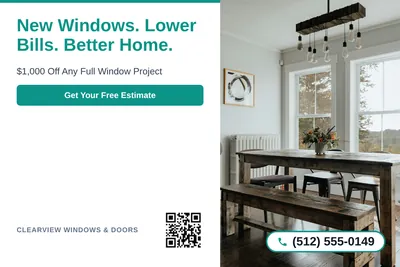 Clean Photo · Text Left, Photo Right: New Windows. Lower Bills. Better Home.