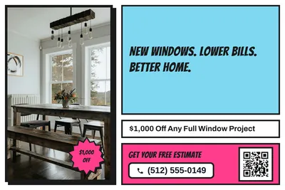 Comic pop · Photo Frame: New Windows. Lower Bills. Better Home.