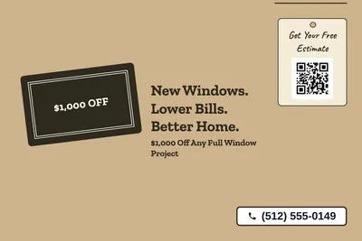 Kraft and stamp · Big Offer: New Windows. Lower Bills. Better Home.
