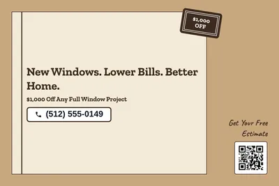 Kraft and stamp · Checklist: New Windows. Lower Bills. Better Home.