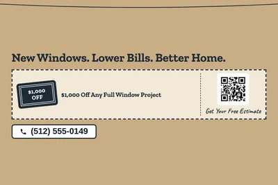 Kraft and stamp · Coupon: New Windows. Lower Bills. Better Home.