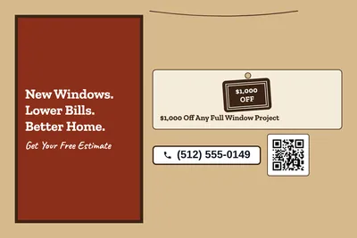 Kraft and stamp · Offer Menu: New Windows. Lower Bills. Better Home.