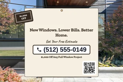 Kraft and stamp · Phone Billboard: New Windows. Lower Bills. Better Home.