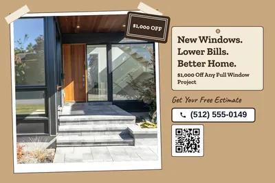 Kraft and stamp · Photo Hero: New Windows. Lower Bills. Better Home.