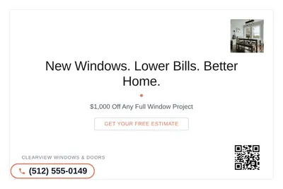 Minimal White · Card Inset: New Windows. Lower Bills. Better Home.
