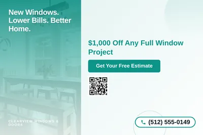 Modern Gradient · Side Stripe: New Windows. Lower Bills. Better Home.
