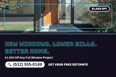 Neon night · Photo Hero: New Windows. Lower Bills. Better Home.