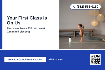 Bold Color Block · Bottom Bar: Your First Class Is On Us
