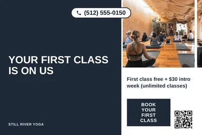 Bold Color Block · Vertical Split: Your First Class Is On Us