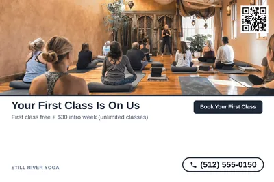 Clean Photo · Photo Top, Text Bottom: Your First Class Is On Us