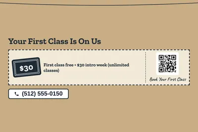 Kraft and stamp · Coupon: Your First Class Is On Us