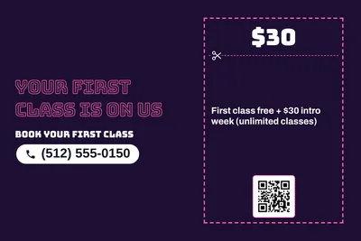 Neon night · Coupon: Your First Class Is On Us