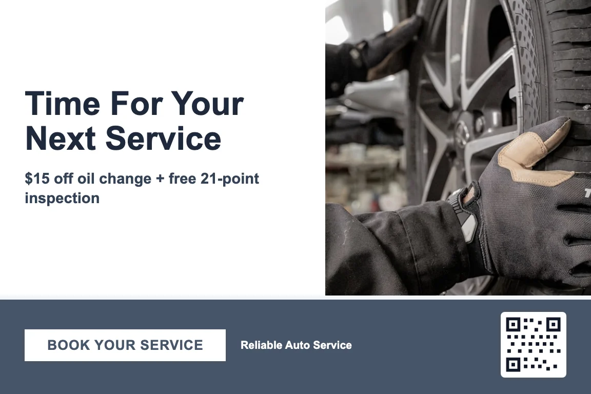 Bold auto repair shop service reminder postcard design