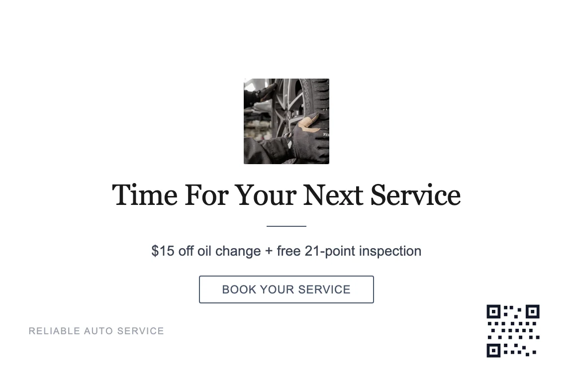 Auto repair service reminder postcard example
