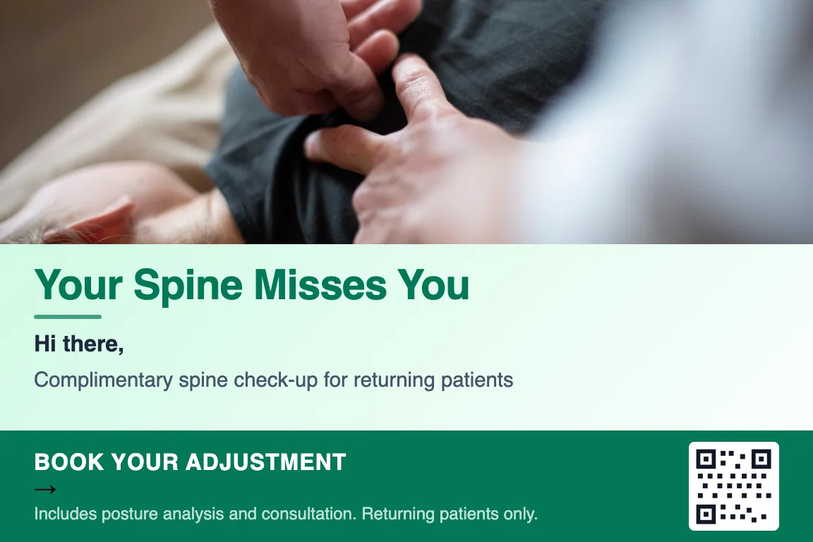 Detailed view of chiropractic practice postcard front: Lapsed Patient Reactivation