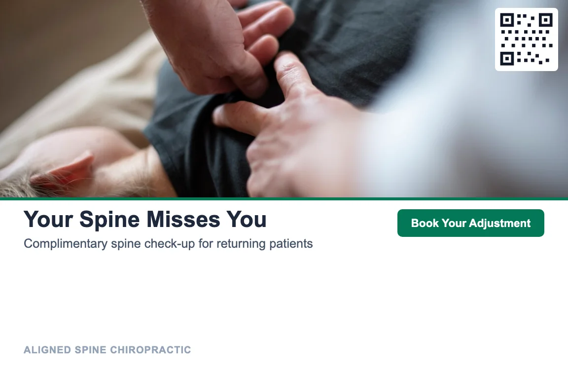 Photo-led chiropractic practice postcard design: Lapsed Patient Reactivation