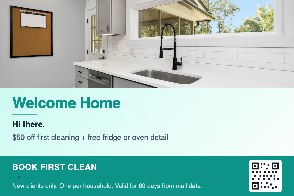 Cleaning service recurring signup postcard example