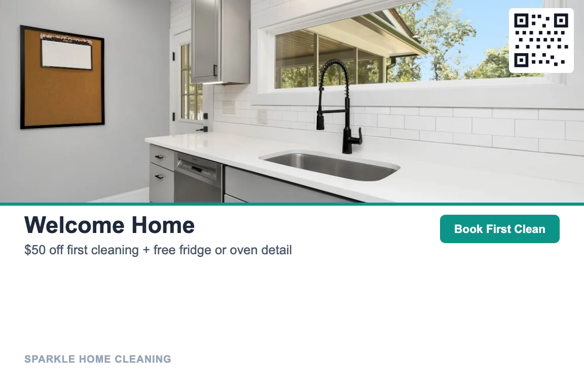 Cleaning service new mover postcard design: welcome offer for households that just moved in