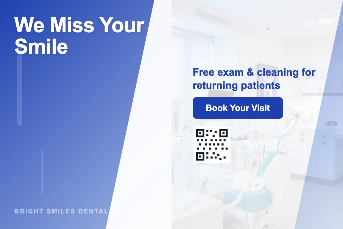 Gradient dental practice postcard design: Lapsed Patient Reactivation