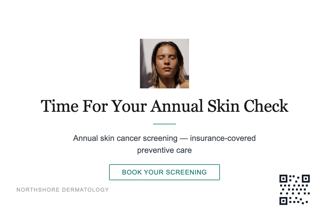 Dermatology annual skin cancer screening postcard example