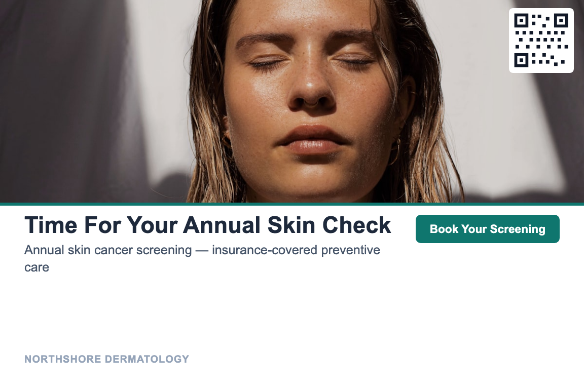 Photo-led dermatology recall postcard design