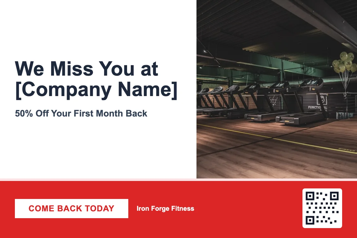 Gym grand opening postcard design: announce a new fitness location