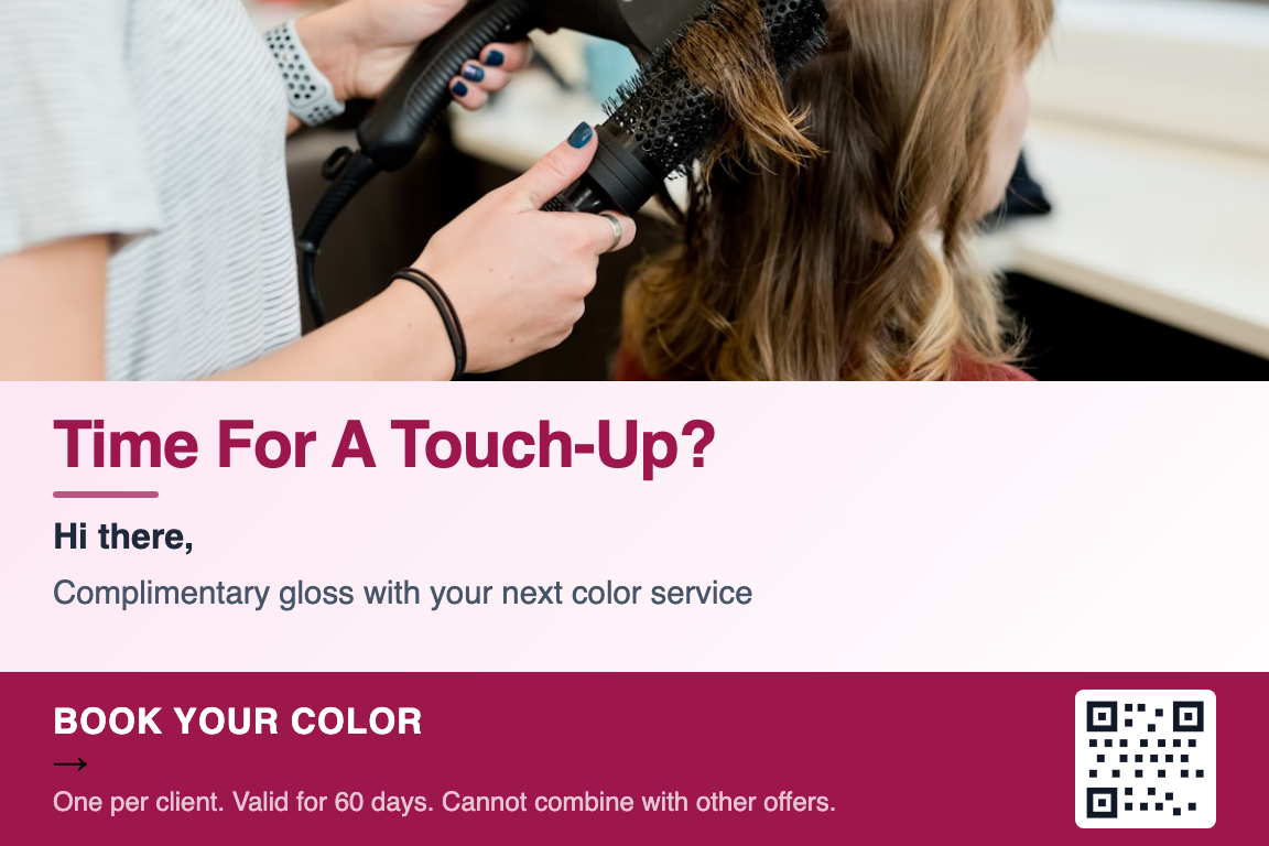 Hair salon reactivation postcard example