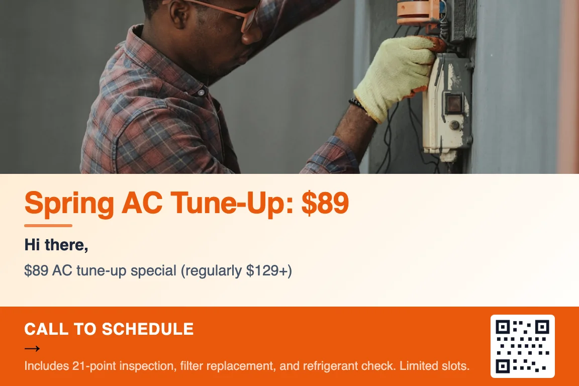 Detailed view of an HVAC acquisition postcard front