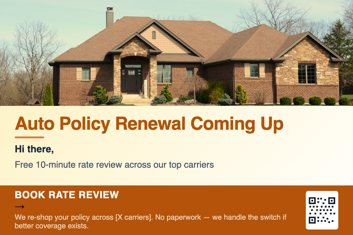 Insurance renewal reminder postcard example