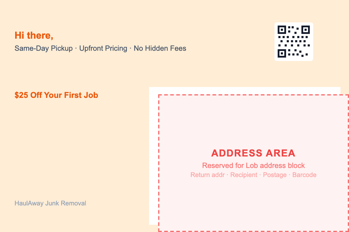 junk removal postcard back showing return address and recipient zone &mdash; New Customer Acquisition