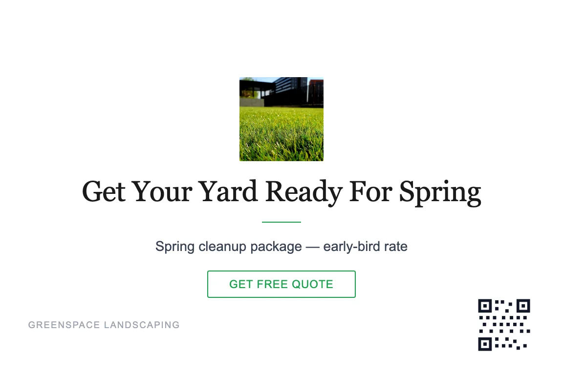 Minimal landscaping business postcard design: Spring Cleanup