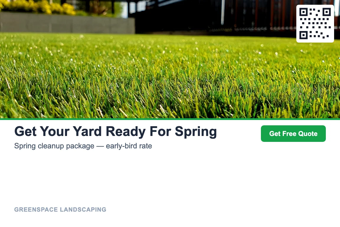 Landscaping seasonal promotion postcard design: spring cleanup offer
