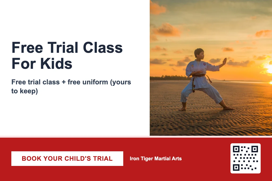 Bold martial arts postcard design