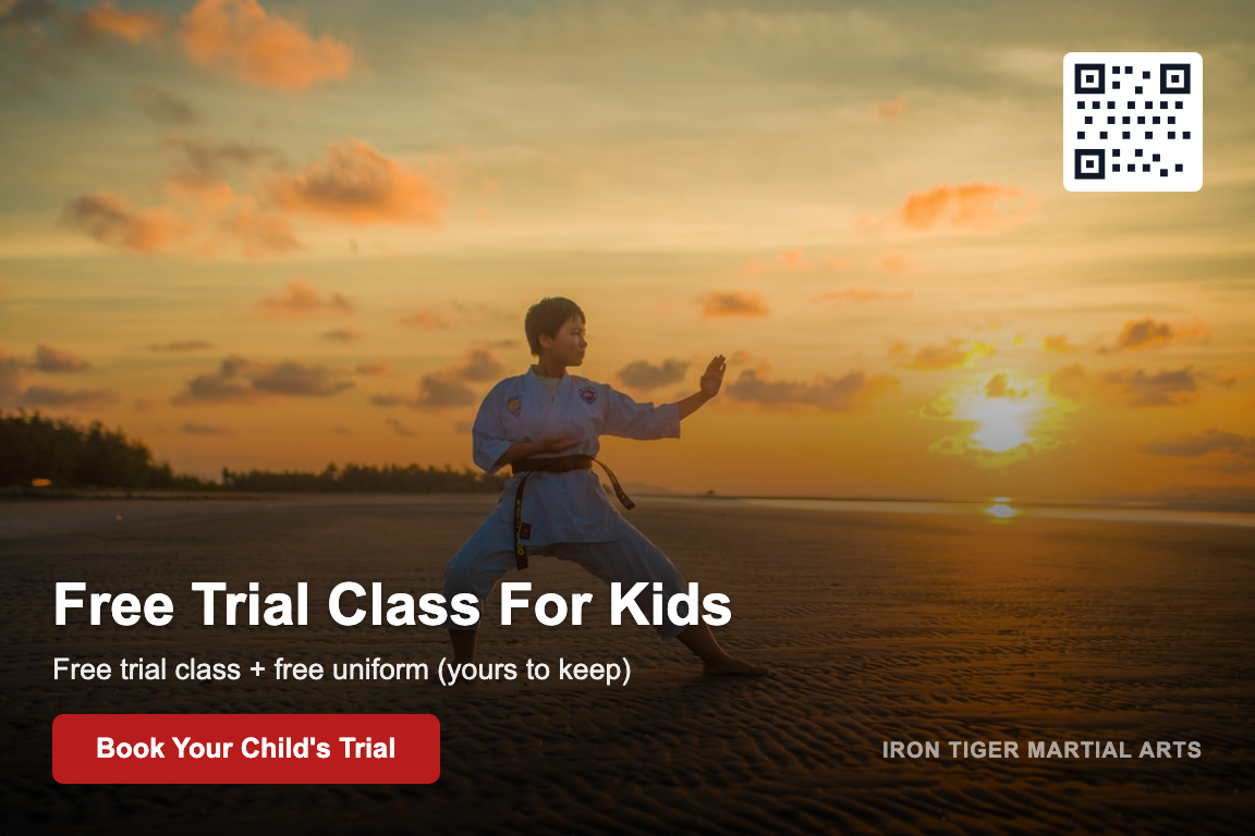 Martial arts kids trial class postcard example