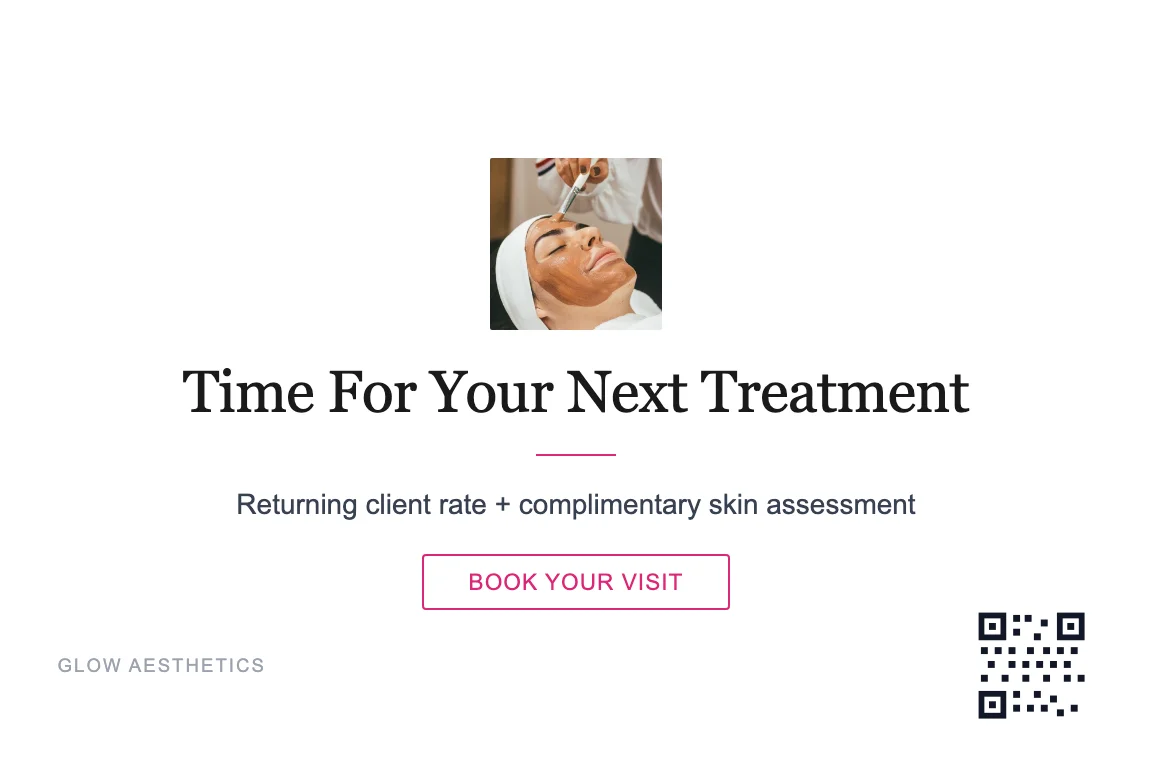 Minimal med spa new-client postcard design front