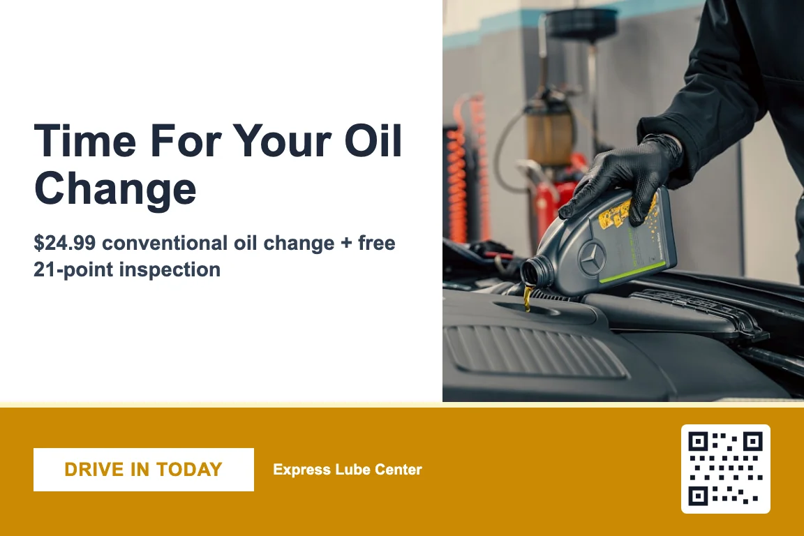 Bold oil change service reminder postcard design