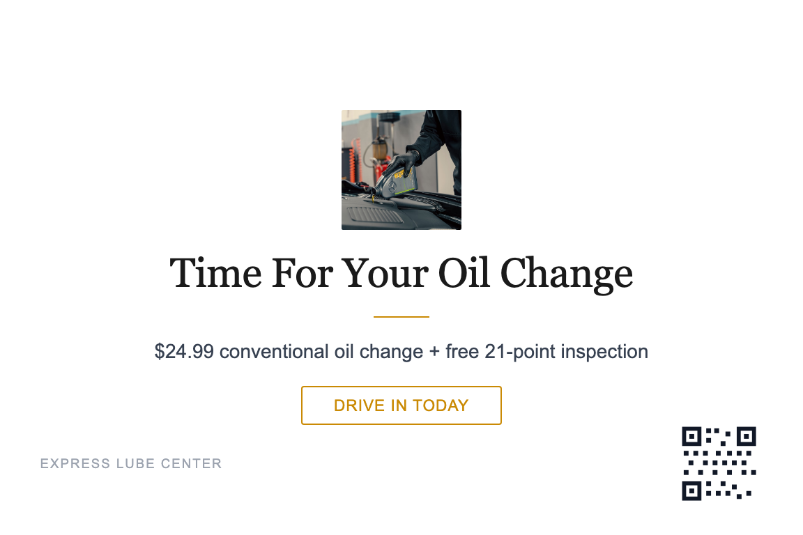 Minimal oil change service reminder postcard design