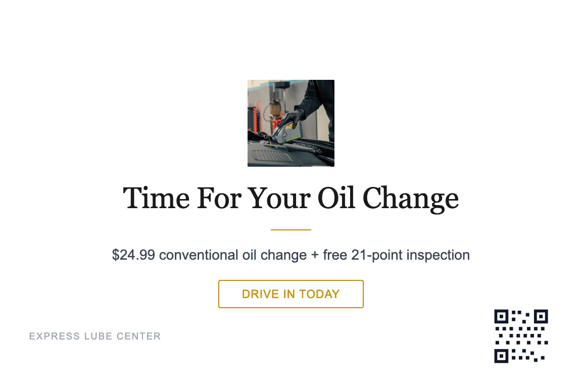 Minimal oil change service reminder postcard design