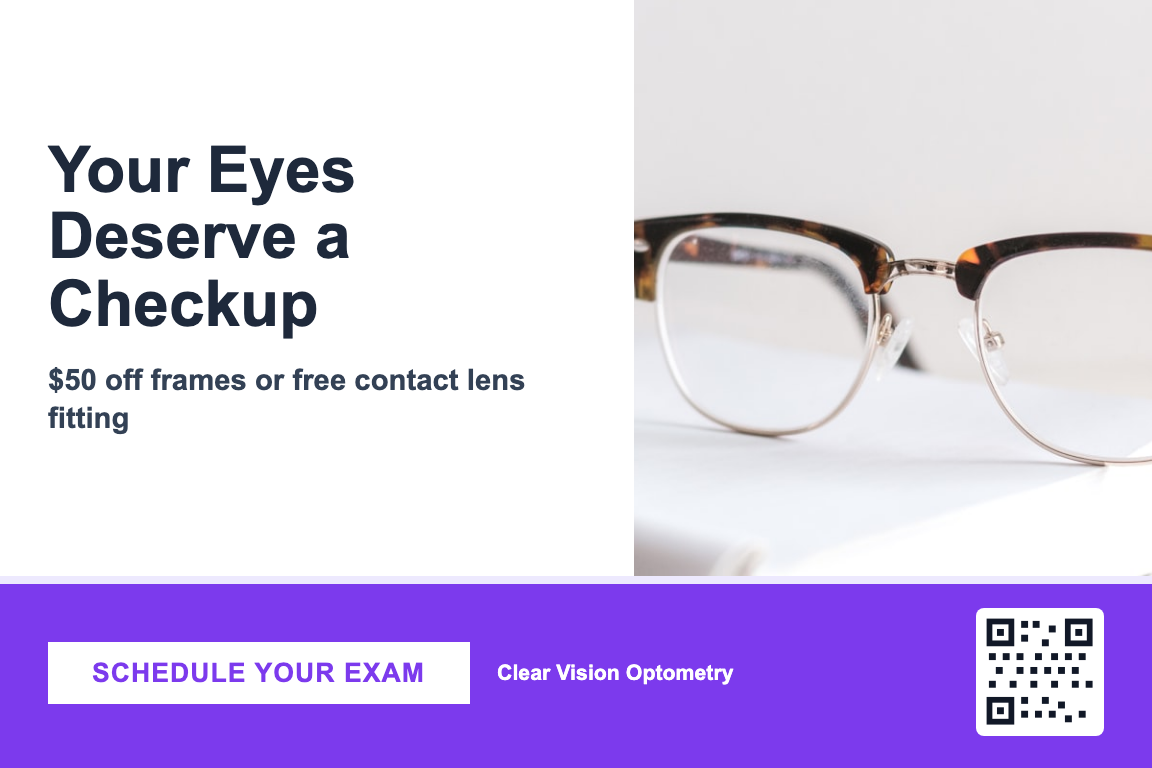 Optometry Lapsed Patient Reactivation postcard template &mdash; Bold style