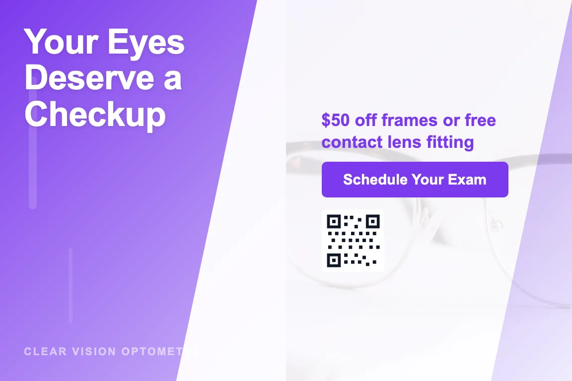 Gradient optometry practice postcard design: Lapsed Patient Reactivation