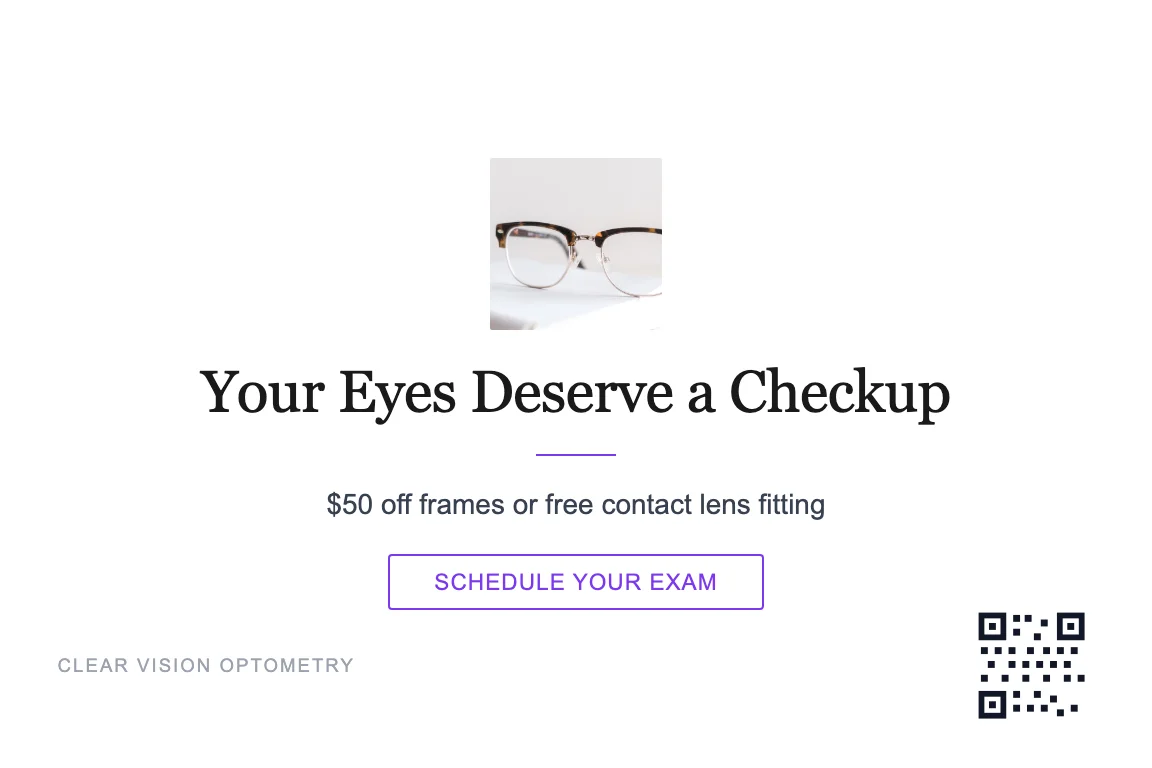 Minimal optometry practice postcard design: Lapsed Patient Reactivation