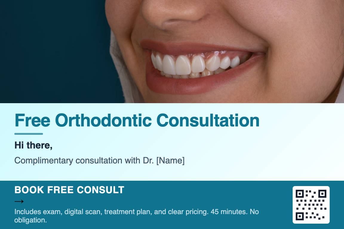 Orthodontics free consultation acquisition postcard example
