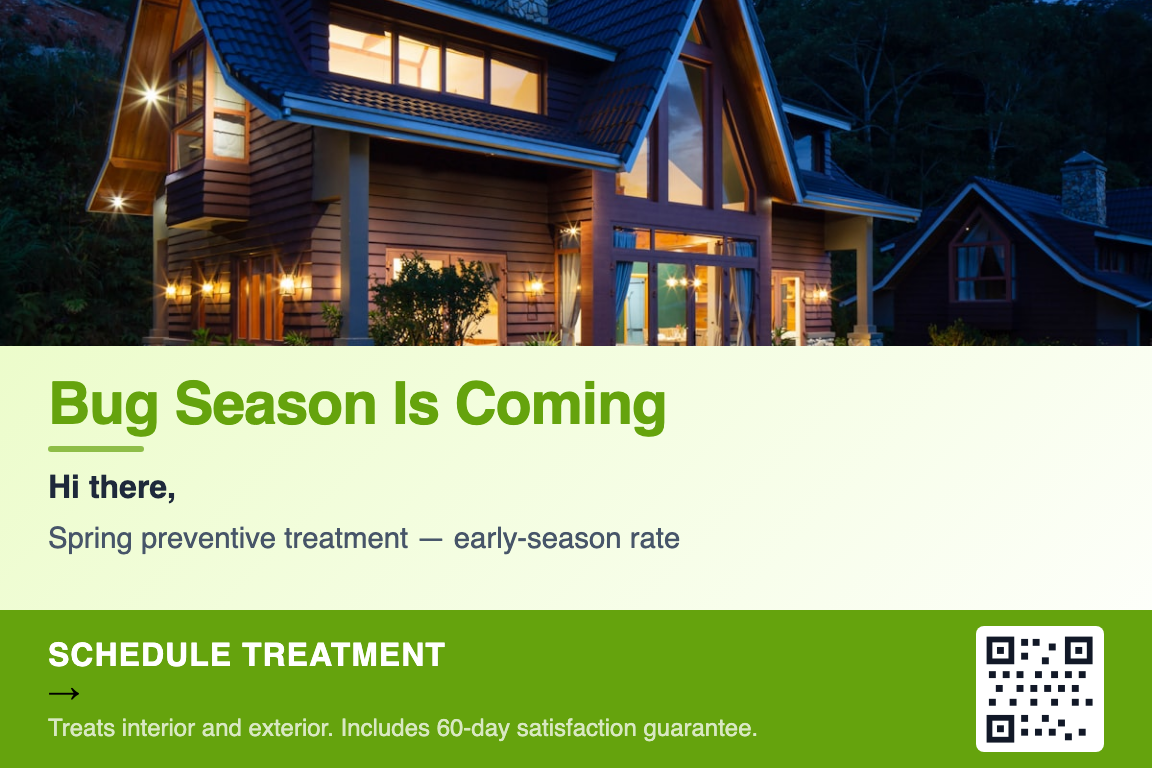 Pest control seasonal treatment postcard example