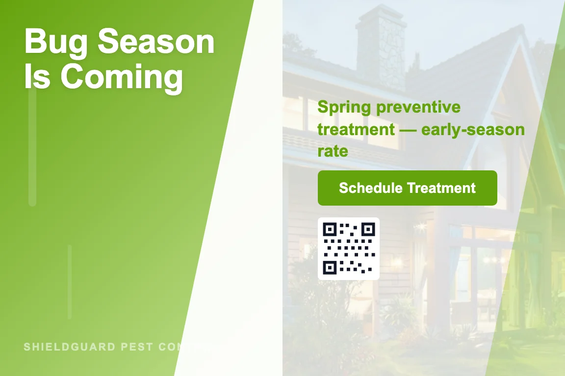 Gradient pest control business postcard design: Seasonal Treatment Reminder