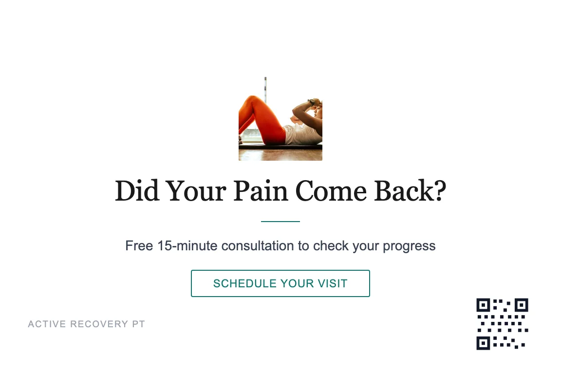 Minimal physical therapy clinic patient reactivation postcard design