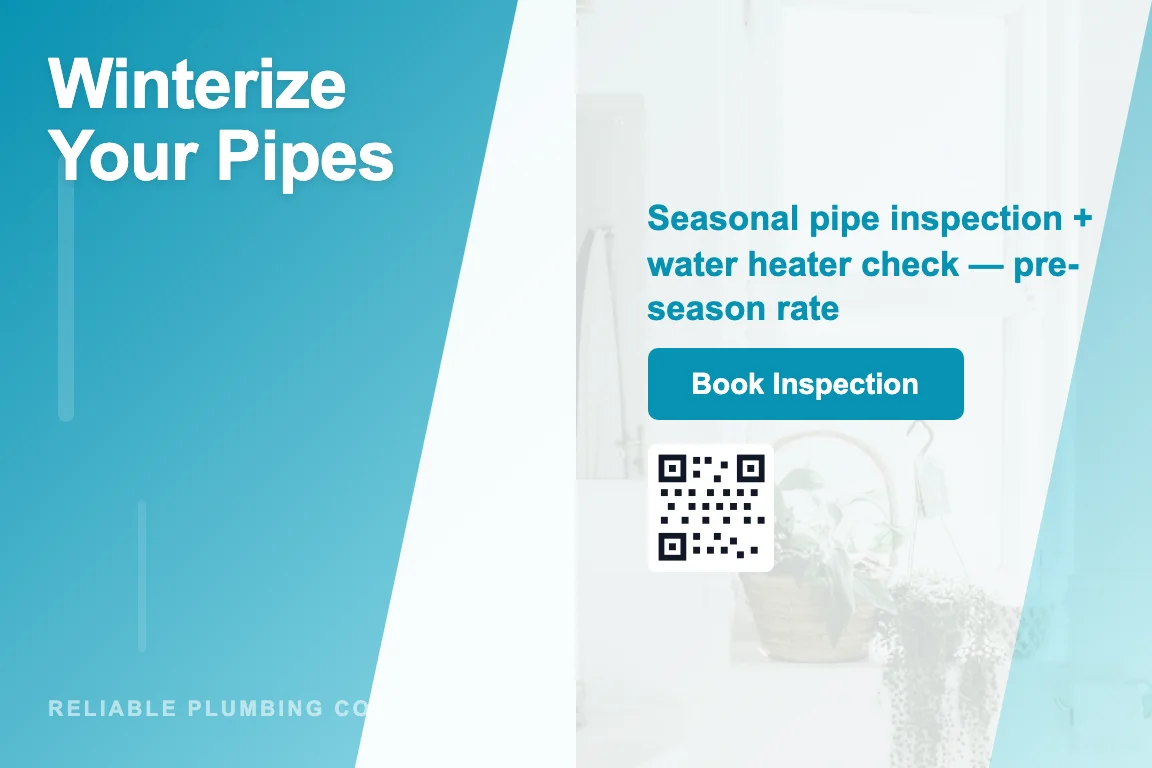 Gradient plumbing business postcard design: Seasonal Maintenance