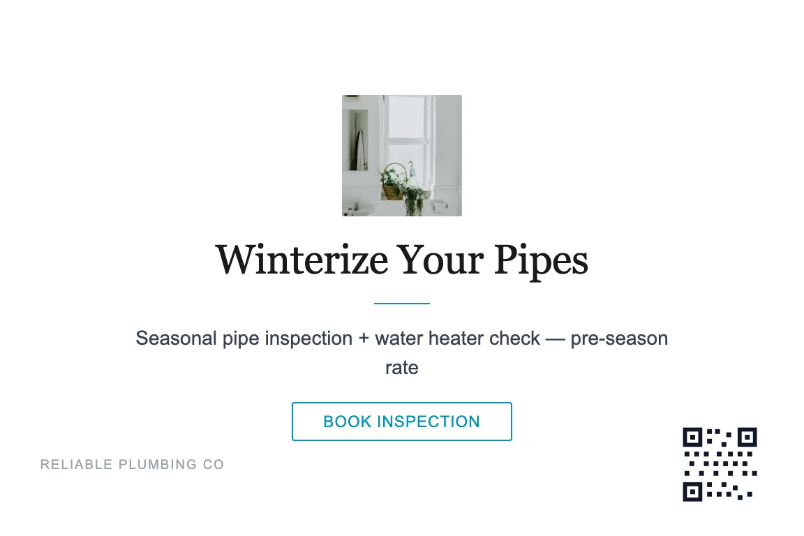 Plumbing maintenance postcard example
